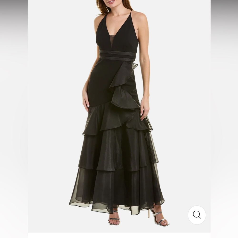 Aidan Mattox Black Tiered Halter Maxi Dress